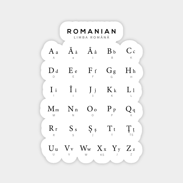 Romanian Alphabet Chart, Romania Language Chart, White Sticker by typelab